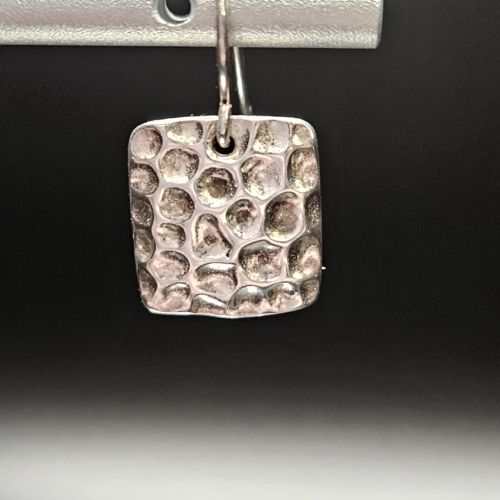Vintage Sunstone 925 Sterling Silver Hammered Square Drop Dangle. - Picture 6 of 8